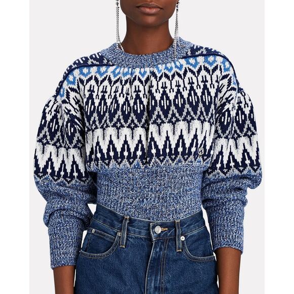 Paco Rabanne NWOT Puff Sleeve Nordic Icelandic Fair Isle Jacquard Wool Sweater - Picture 3 of 5